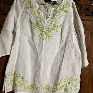 Saint Tropez West White Tunic with Green Embroidery